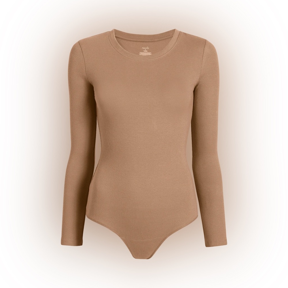 Nuuds Long Sleeve Ribbed Crewneck Bodysuit Nude Cinnamon